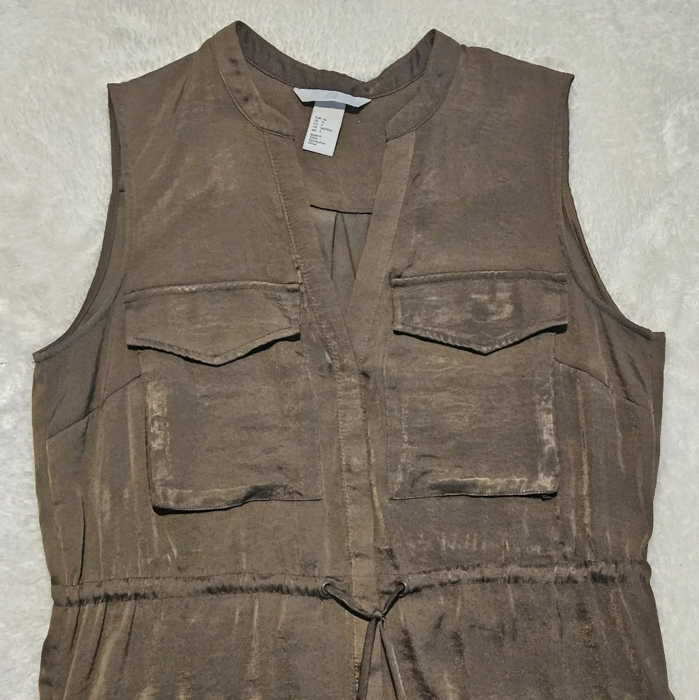NEW H&M Green Khaki Dress Size 4 Utility Lightweight Silk Summer Casual - Picture 4 of 14